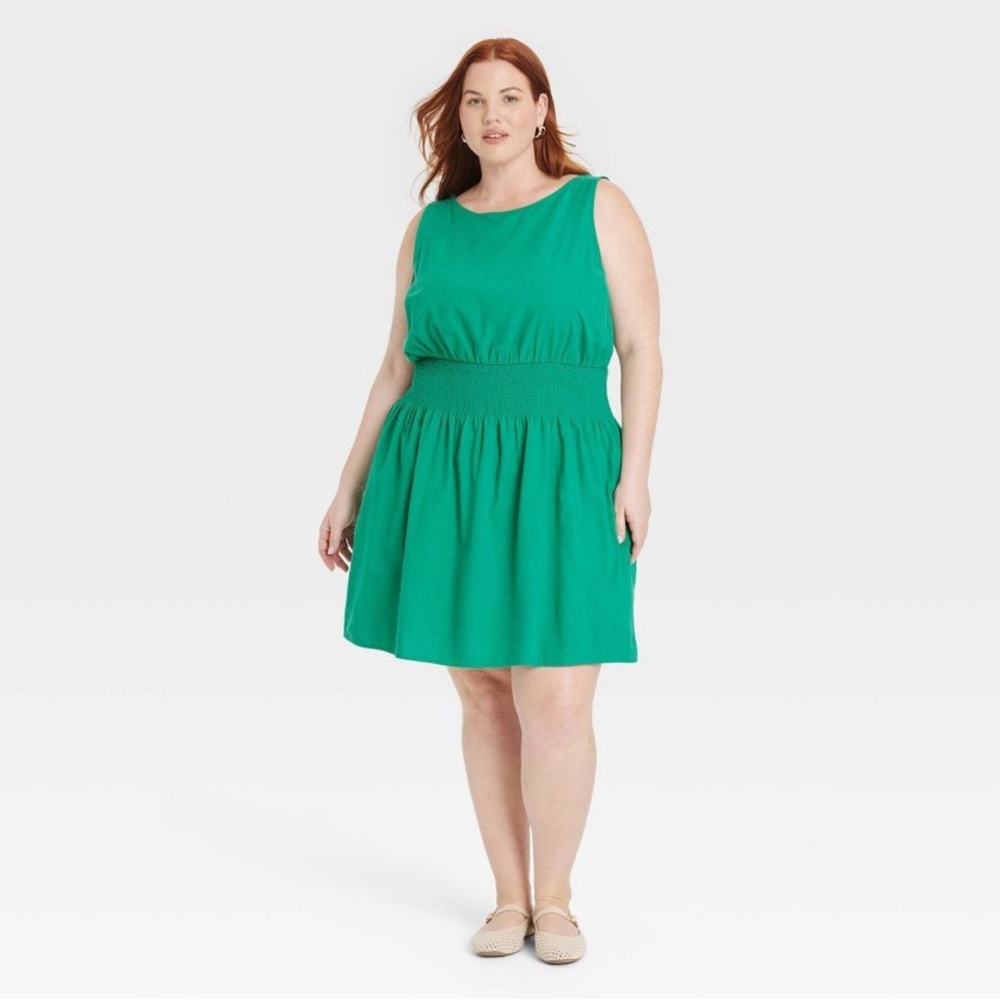 Women’s Linen Mini Sundress with Tie Back in Green XXL Plus Size